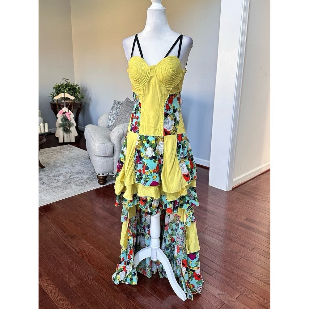 Nuvula Strappy Black Lime Floral Unique Cutout Pattern High Low Dress‎ - Picture 7 of 12